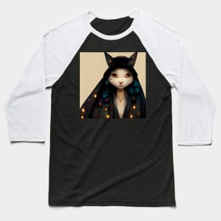 Cloaked in Magic, a Cat's Witchcraft Baseball T-Shirt